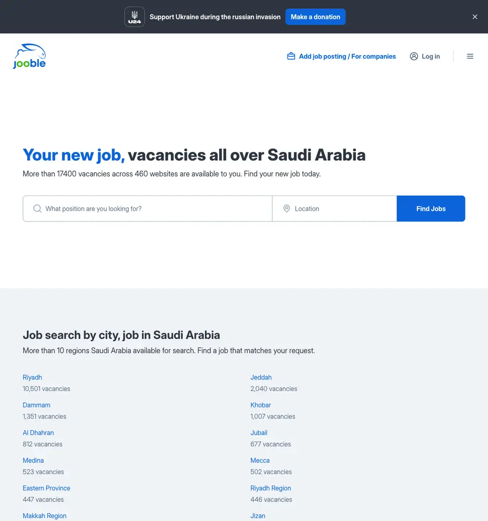Jooble job board platform screenshot showing job search interface