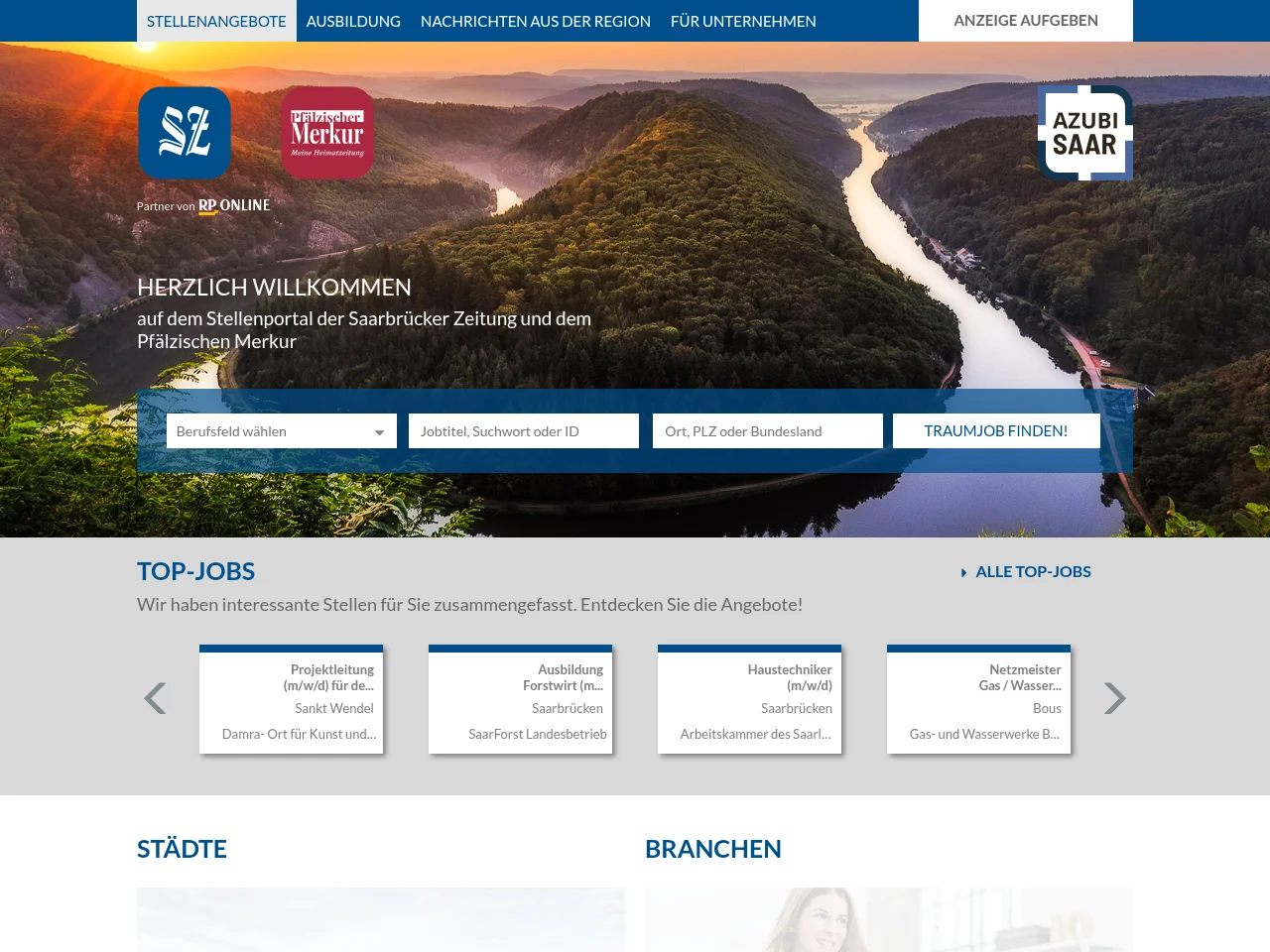 Saarbrücker Zeitung Stellenanzeigen job board platform screenshot showing job search interface