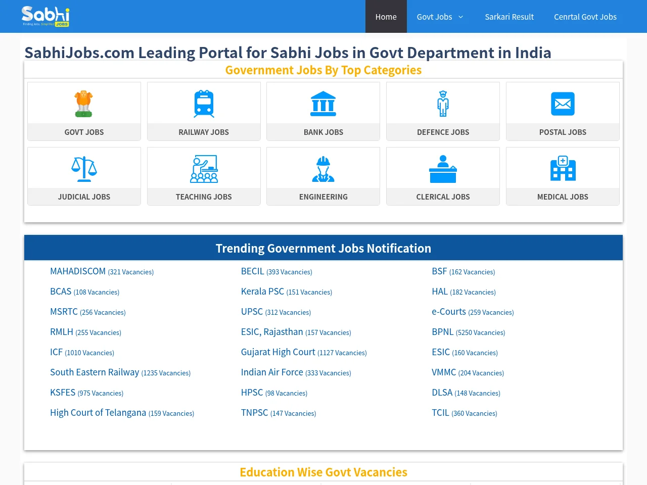 SabhiNaukri.com screenshot SabhiNaukri.com job board platform screenshot showing job search interface