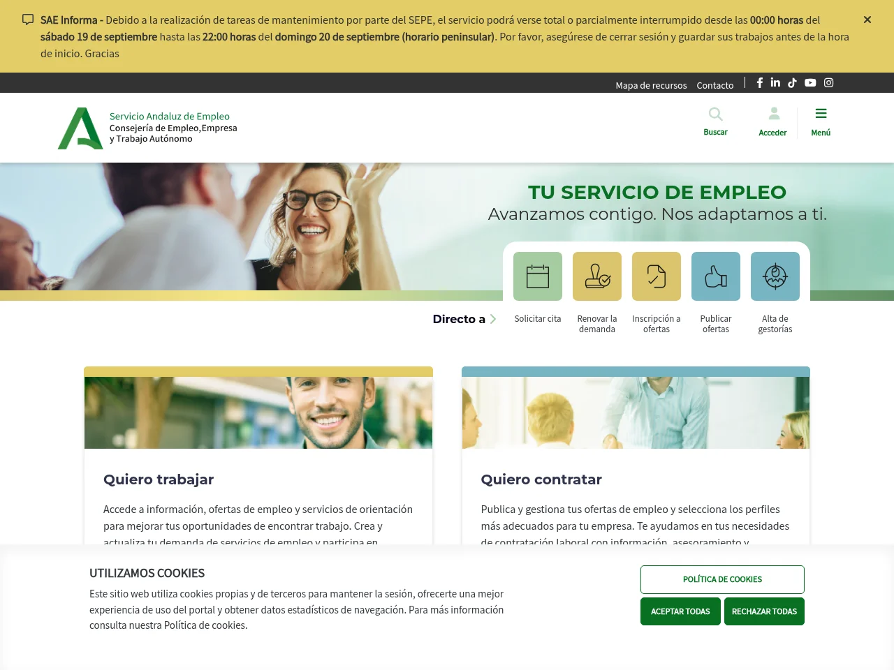 Servicio Andaluz de Empleo screenshot Servicio Andaluz de Empleo job board platform screenshot showing job search interface