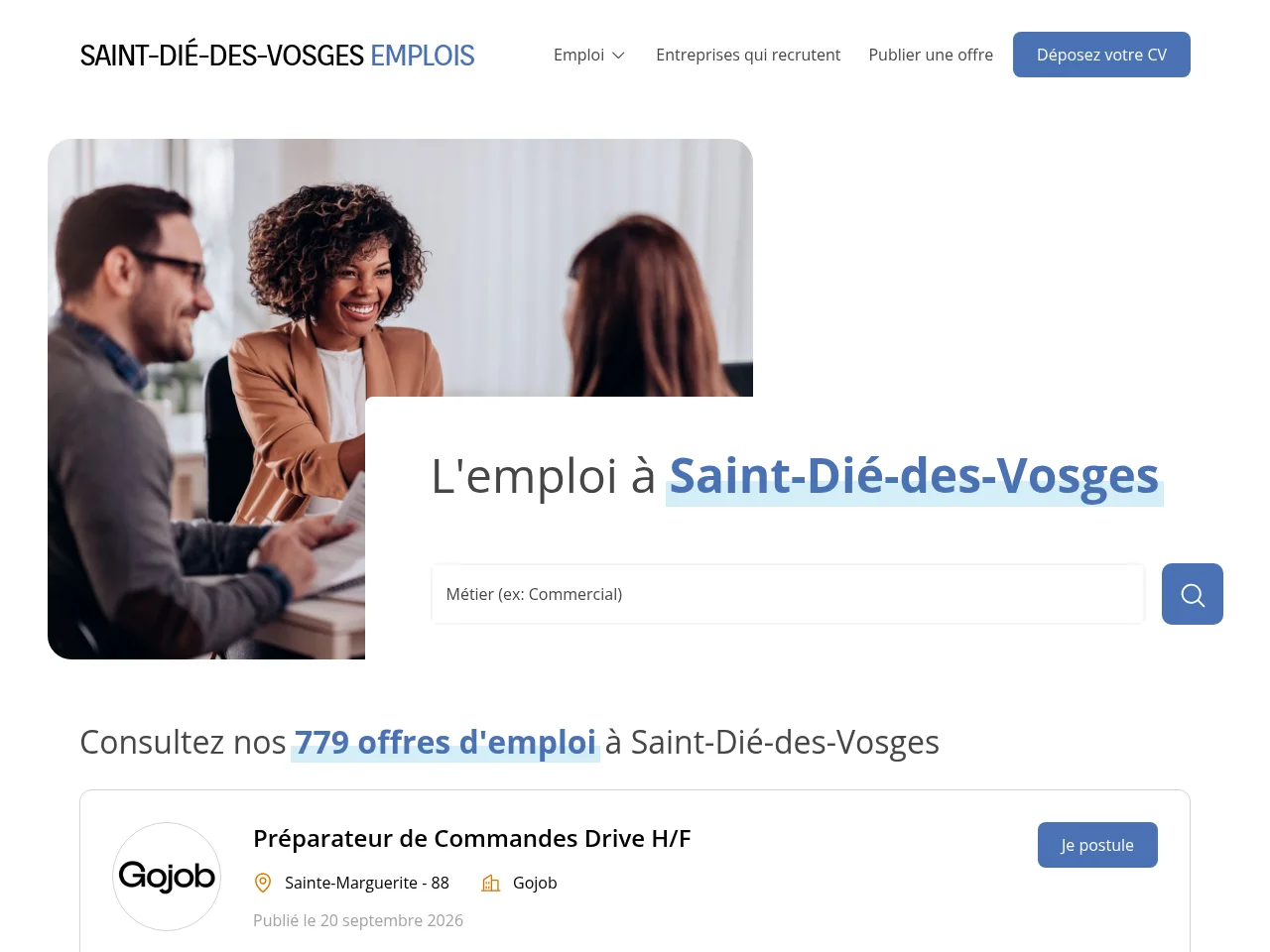 Saint-Dié-des-Vosges Emplois job board platform screenshot showing job search interface