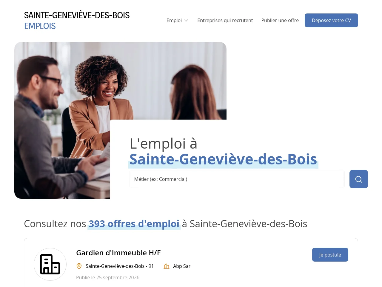 Sainte-Geneviève-des-Bois Emplois job board platform screenshot showing job search interface