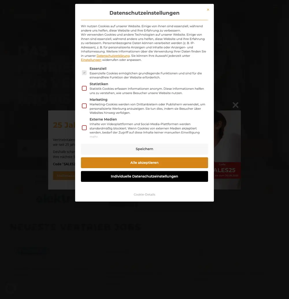 salesjob.de job board platform screenshot showing job search interface