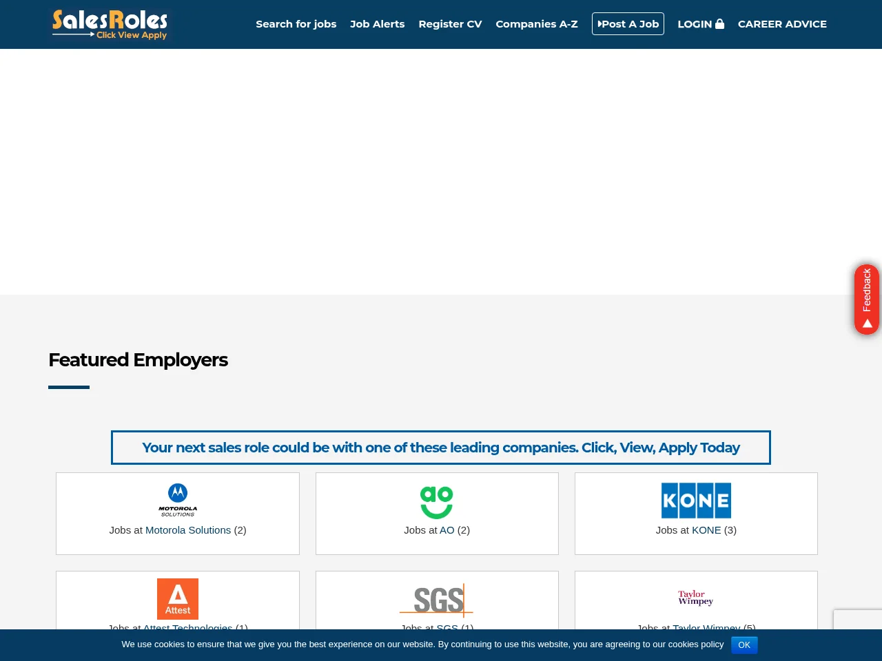 Sales Roles job board platform screenshot showing job search interface