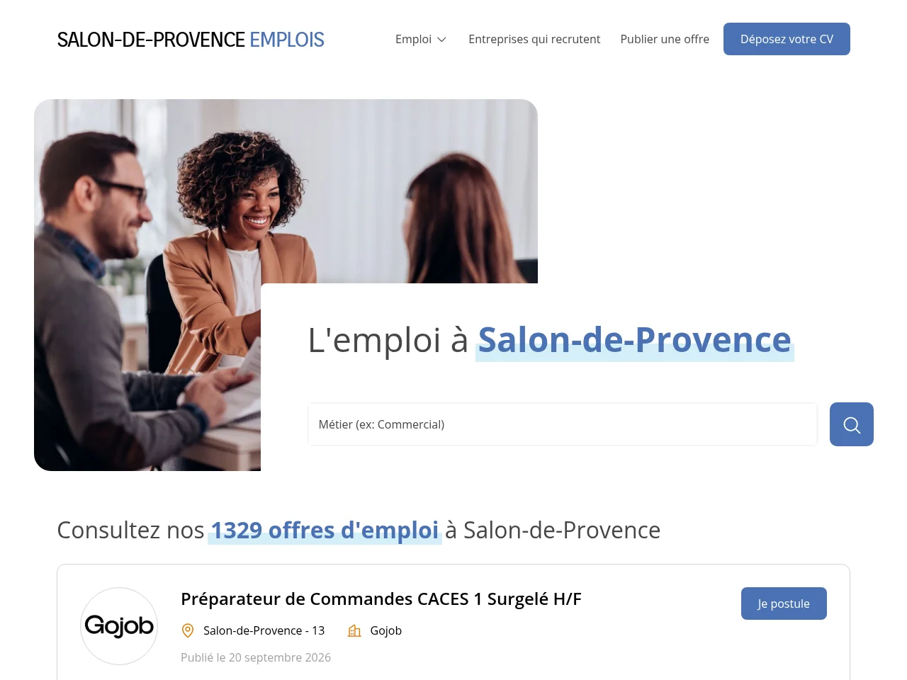 Salon-de-Provence Emplois job board platform screenshot showing job search interface