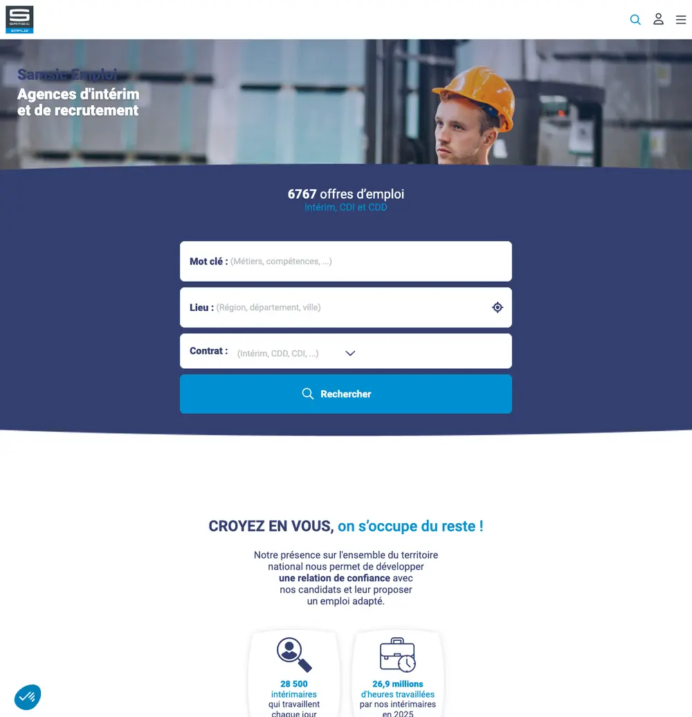 Samsic Emploi job board platform screenshot showing job search interface