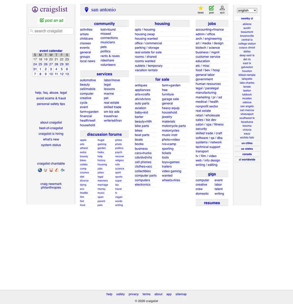 craigslist job board platform screenshot showing job search interface