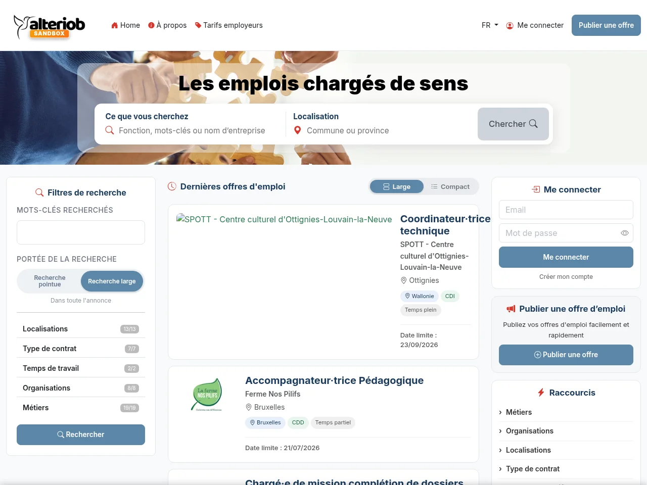 Alterjob job board platform screenshot showing job search interface