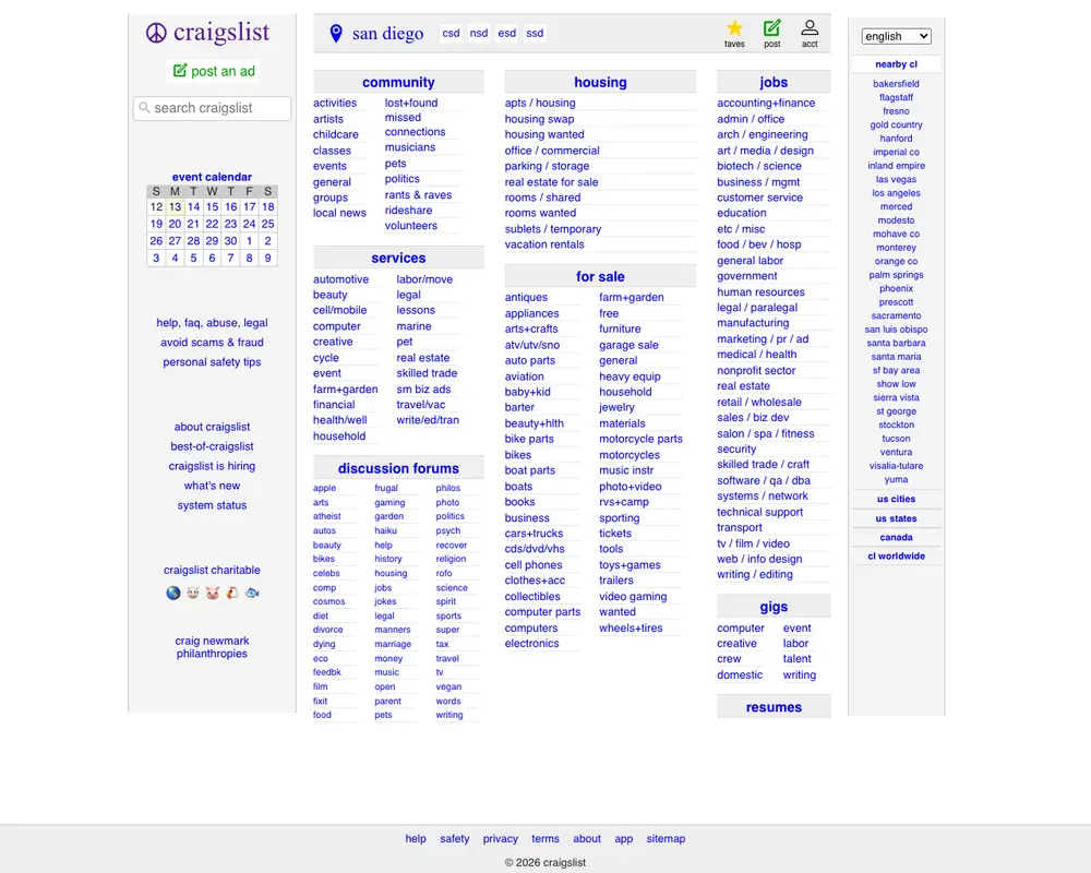 craigslist job board platform screenshot showing job search interface
