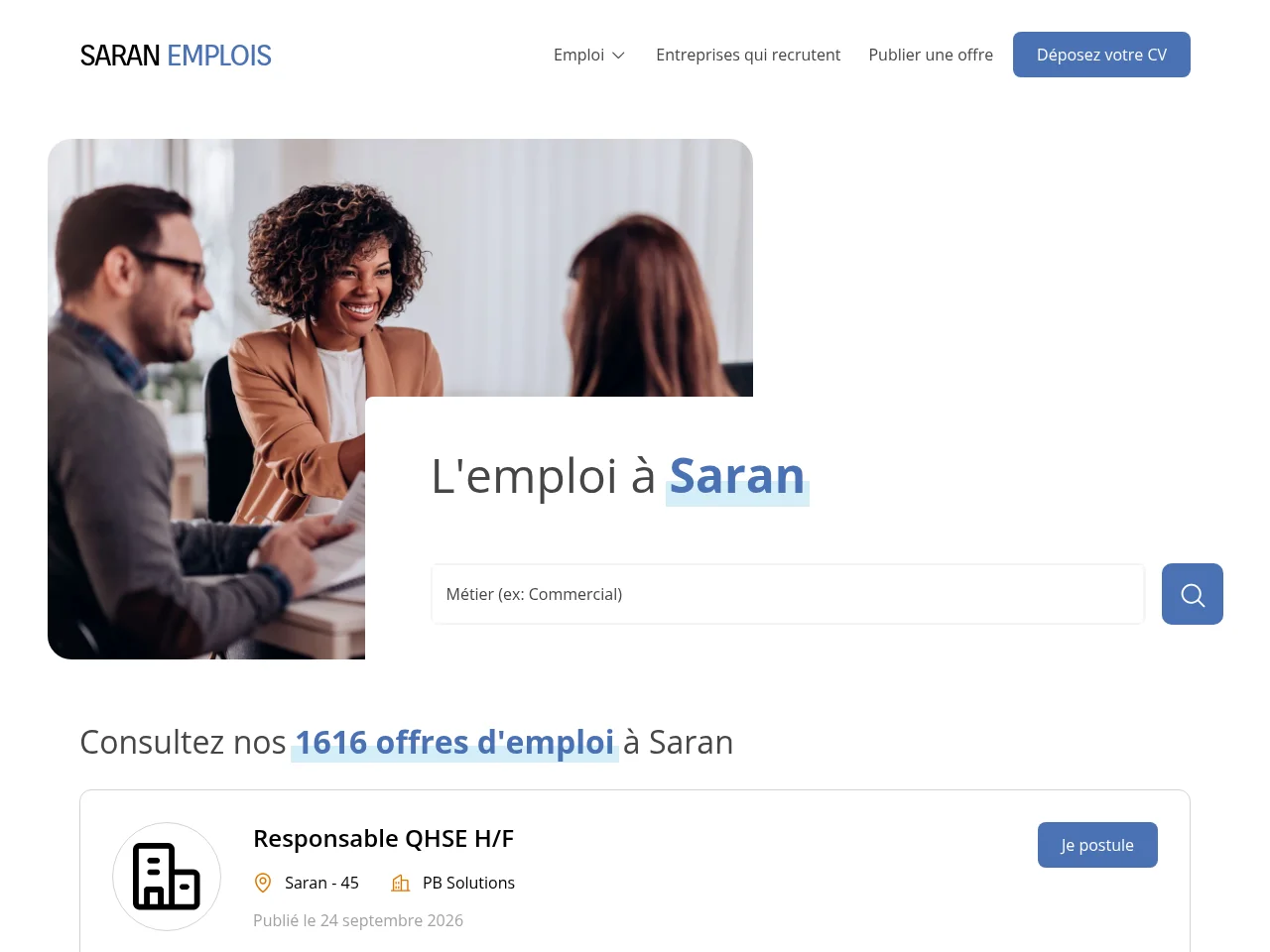 Saran Emplois screenshot Saran Emplois job board platform screenshot showing job search interface