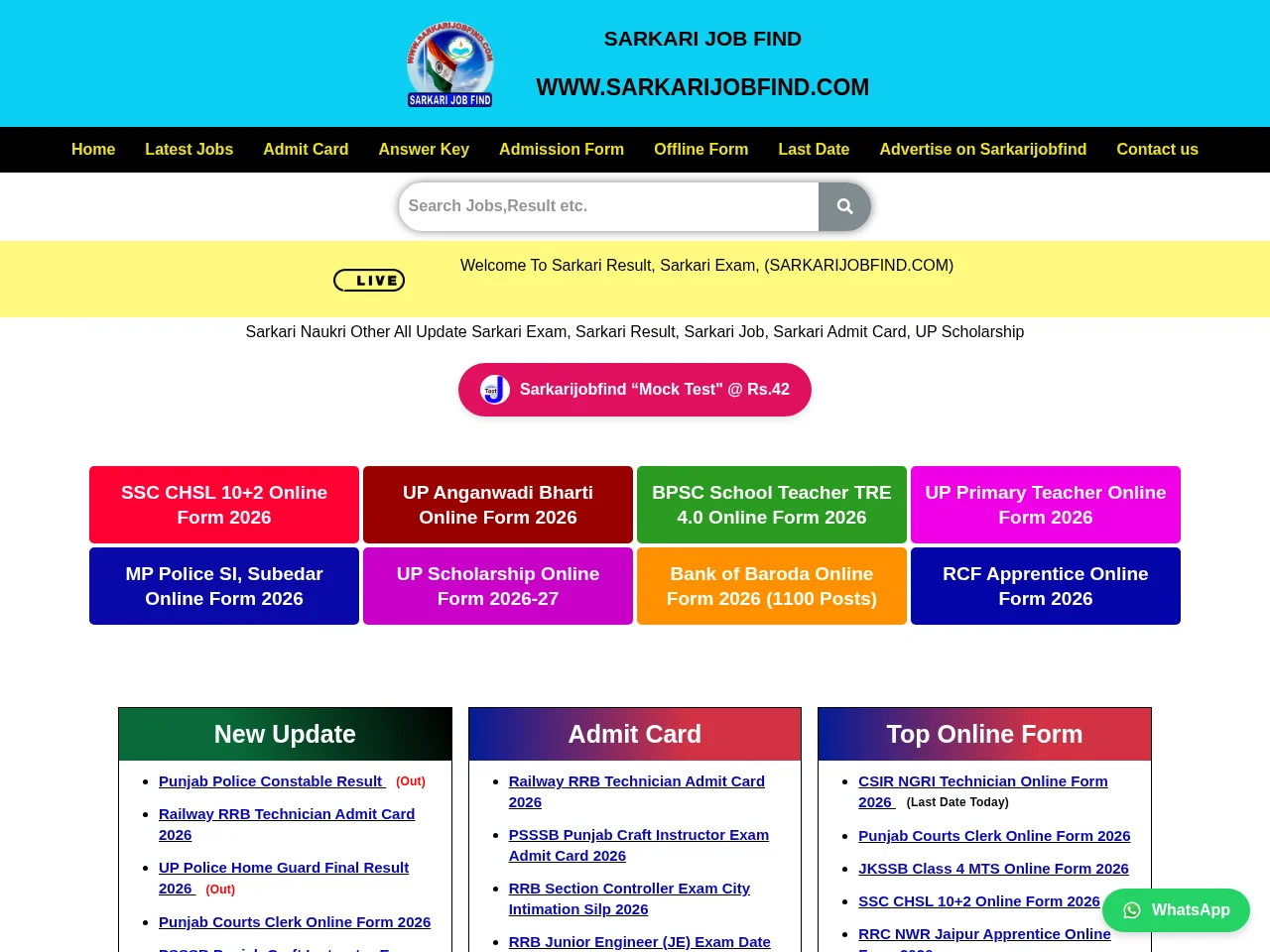 Sarkari Job Find job board platform screenshot showing job search interface