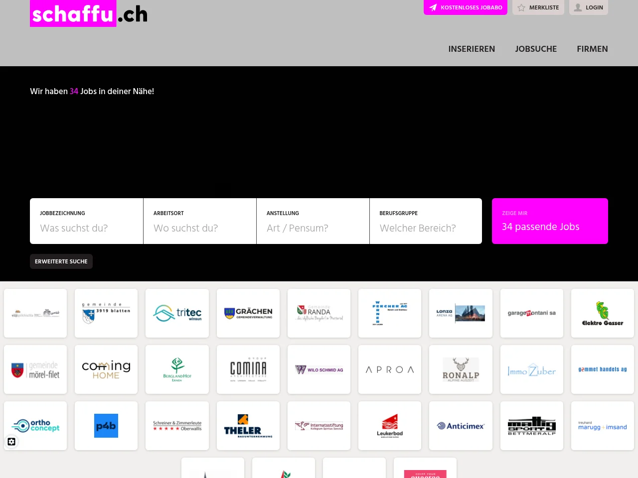 schaffu.ch screenshot schaffu.ch job board platform screenshot showing job search interface