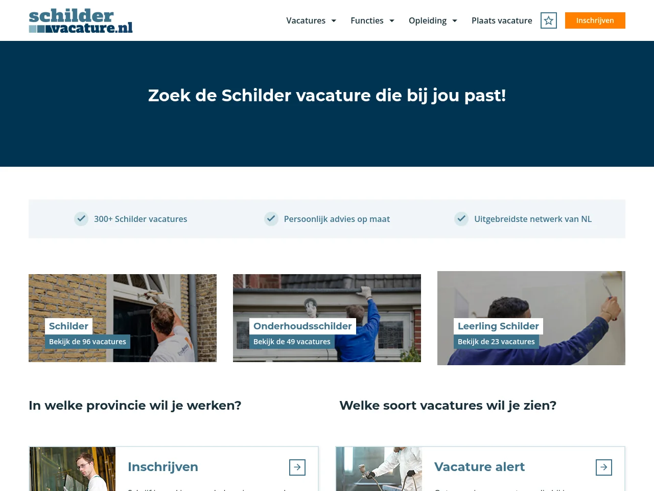 SchilderVacature.nl job board platform screenshot showing job search interface