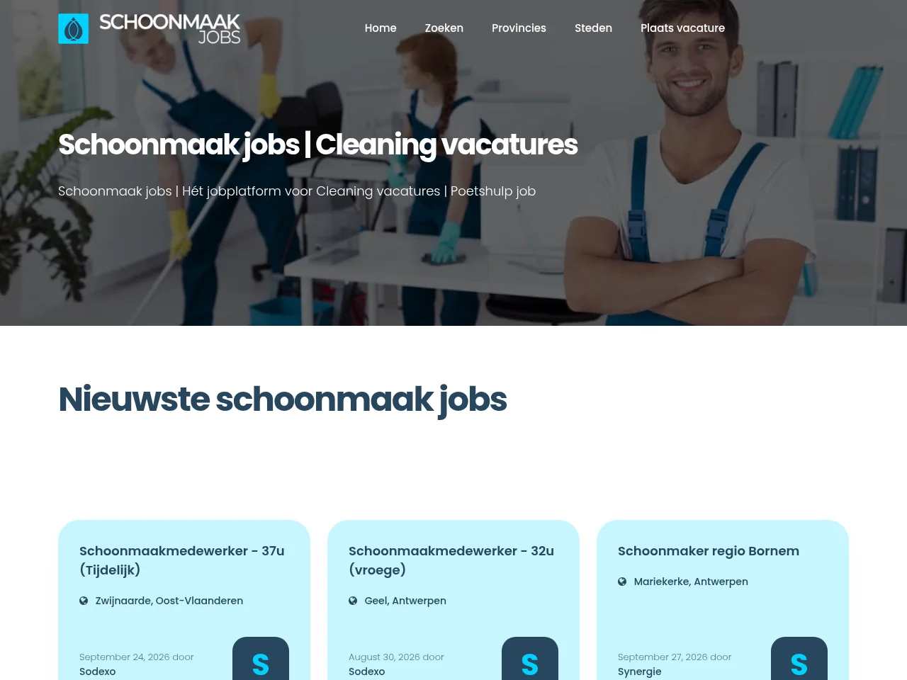 Schoonmaakjobs.be screenshot Schoonmaakjobs.be job board platform screenshot showing job search interface