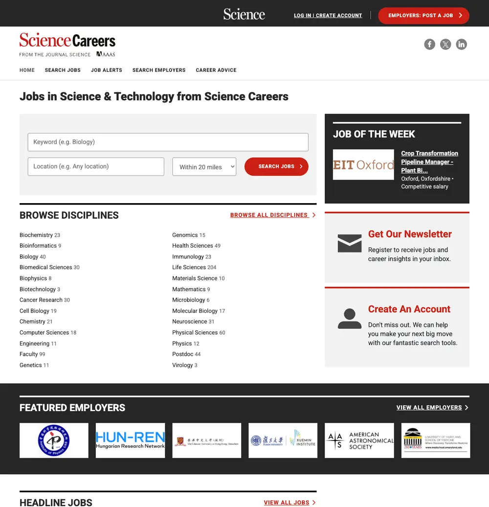 Science Careers screenshot Science Careers job board platform screenshot showing job search interface