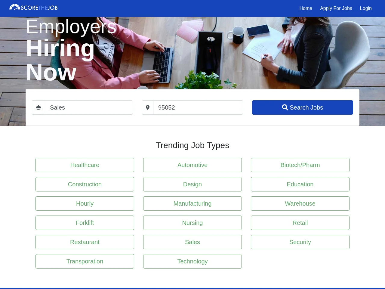 ScoreTheJob job board platform screenshot showing job search interface