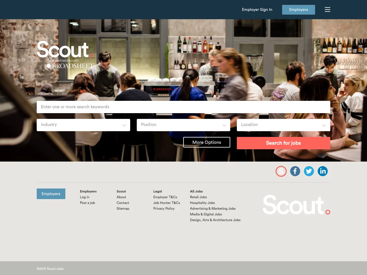 Scout Jobs job board platform screenshot showing job search interface