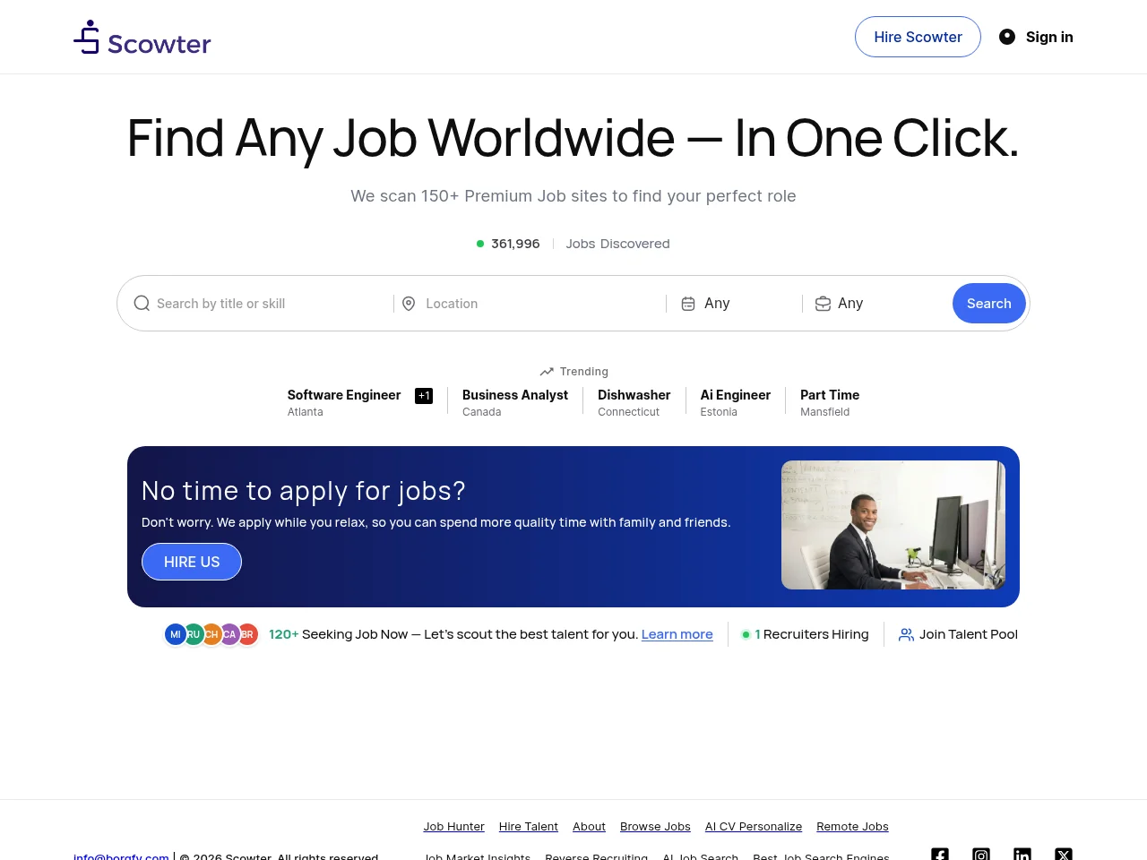 Scowter job board platform screenshot showing job search interface