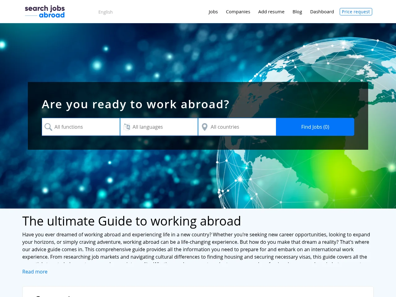 Search Jobs Abroad screenshot Search Jobs Abroad job board platform screenshot showing job search interface