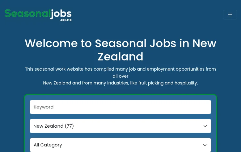 Seasonal Jobs in New Zealand screenshot Seasonal Jobs in New Zealand job board platform screenshot showing job search interface