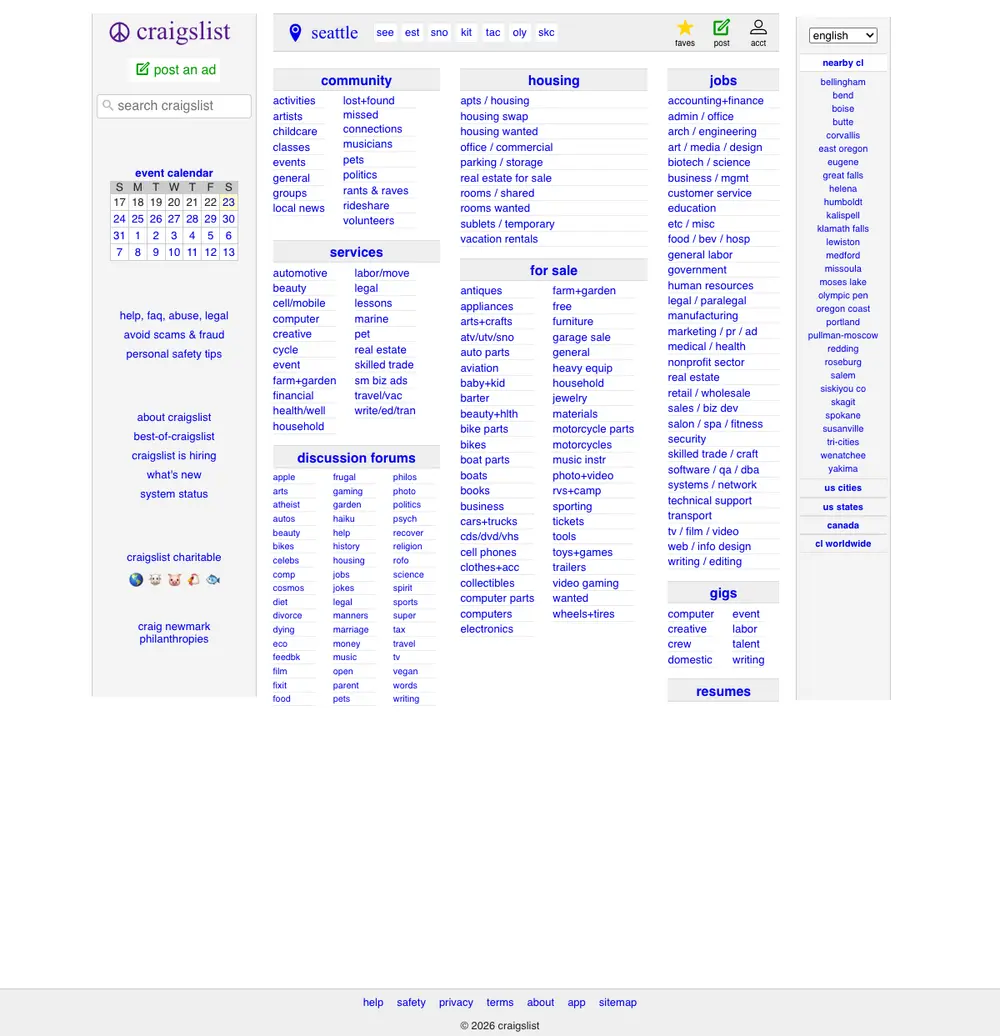 craigslist job board platform screenshot showing job search interface