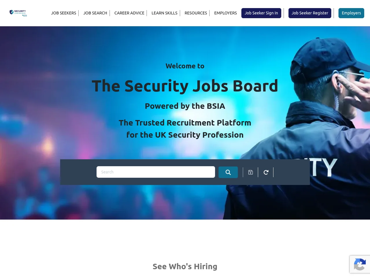 Security Jobs Board job board platform screenshot showing job search interface
