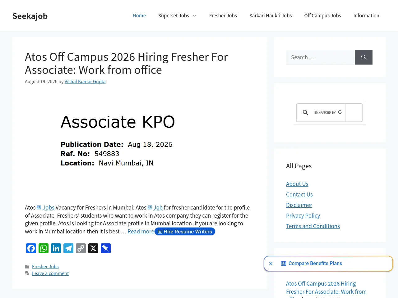 Seekajob job board platform screenshot showing job search interface