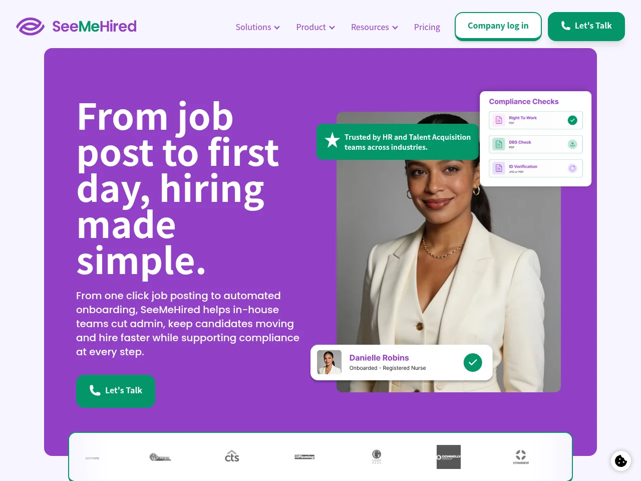 SeeMeHired job board platform screenshot showing job search interface