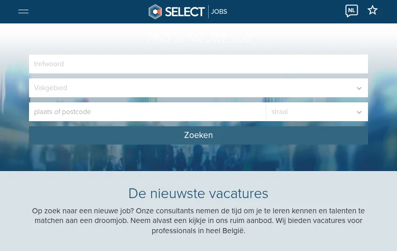 Select Jobs job board platform screenshot showing job search interface