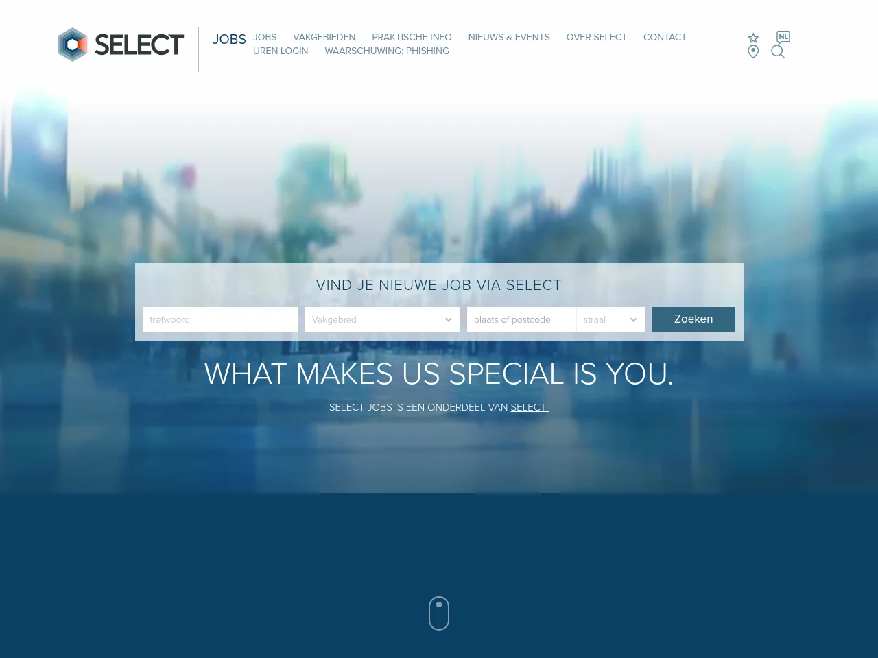 Select Jobs job board platform screenshot showing job search interface