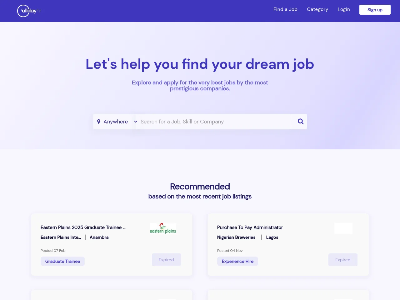 AllDayHR Select screenshot AllDayHR Select job board platform screenshot showing job search interface
