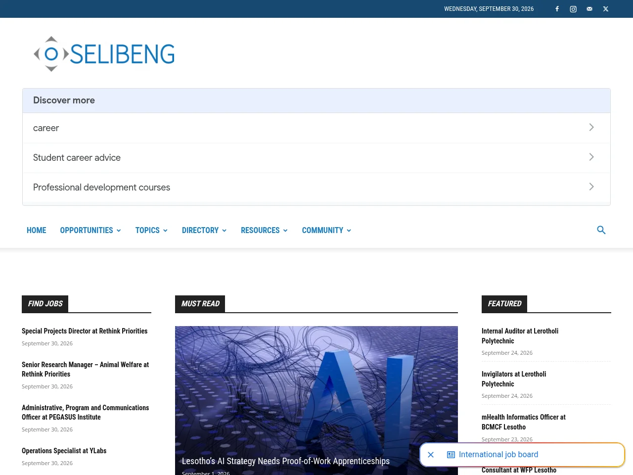 Selibeng.com screenshot Selibeng.com job board platform screenshot showing job search interface