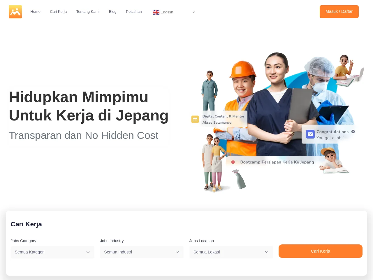 Semua Bisa Kerja job board platform screenshot showing job search interface