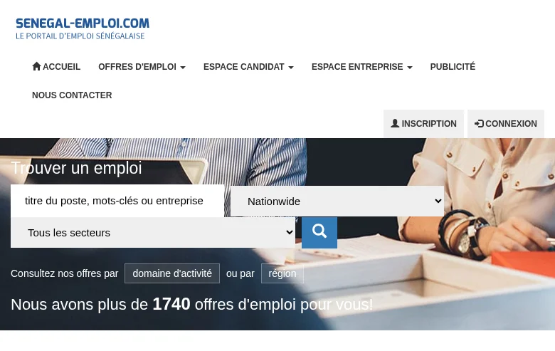 Emploi Sénégal screenshot Emploi Sénégal job board platform screenshot showing job search interface