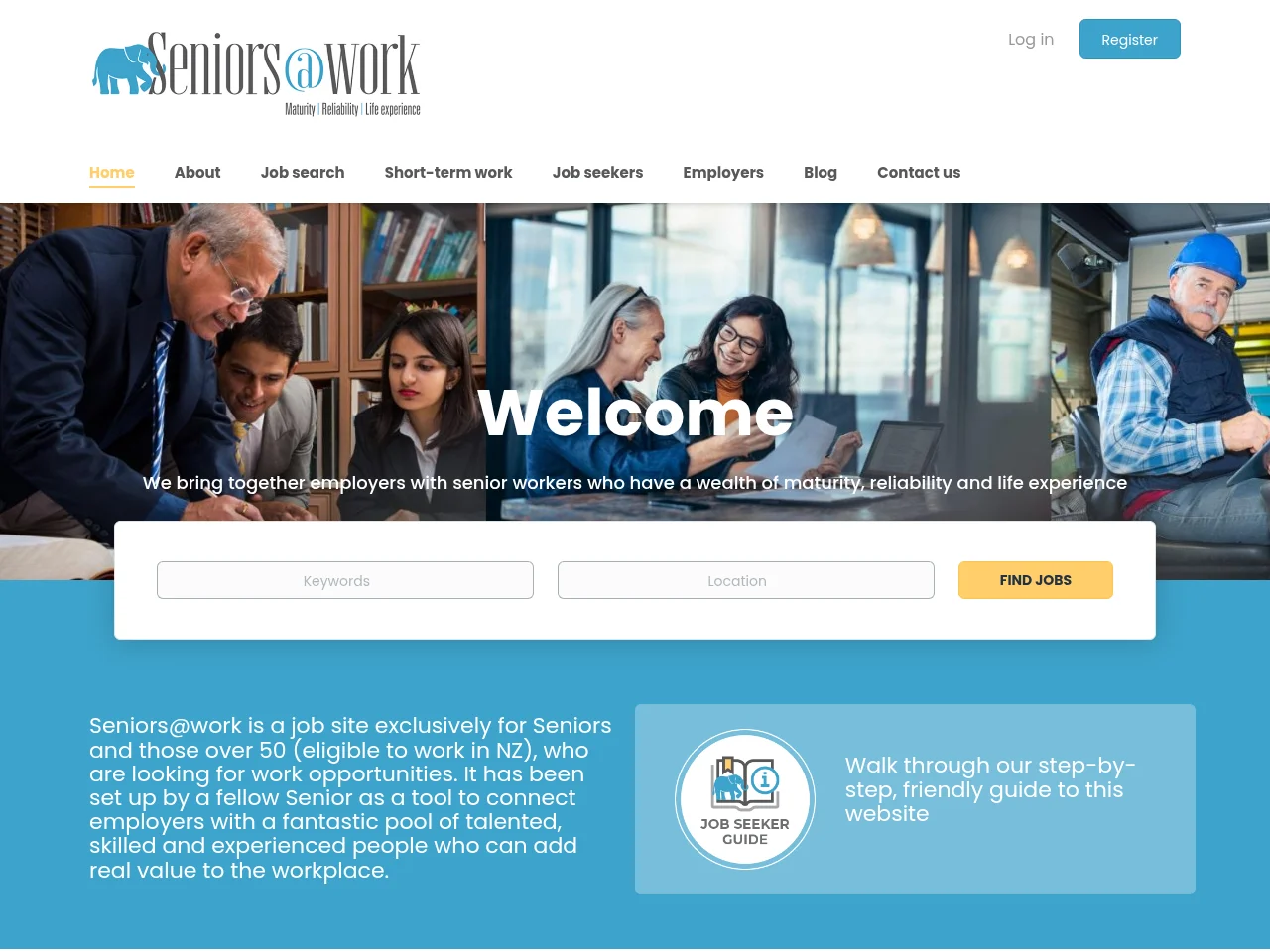 Seniors@work screenshot Seniors@work job board platform screenshot showing job search interface