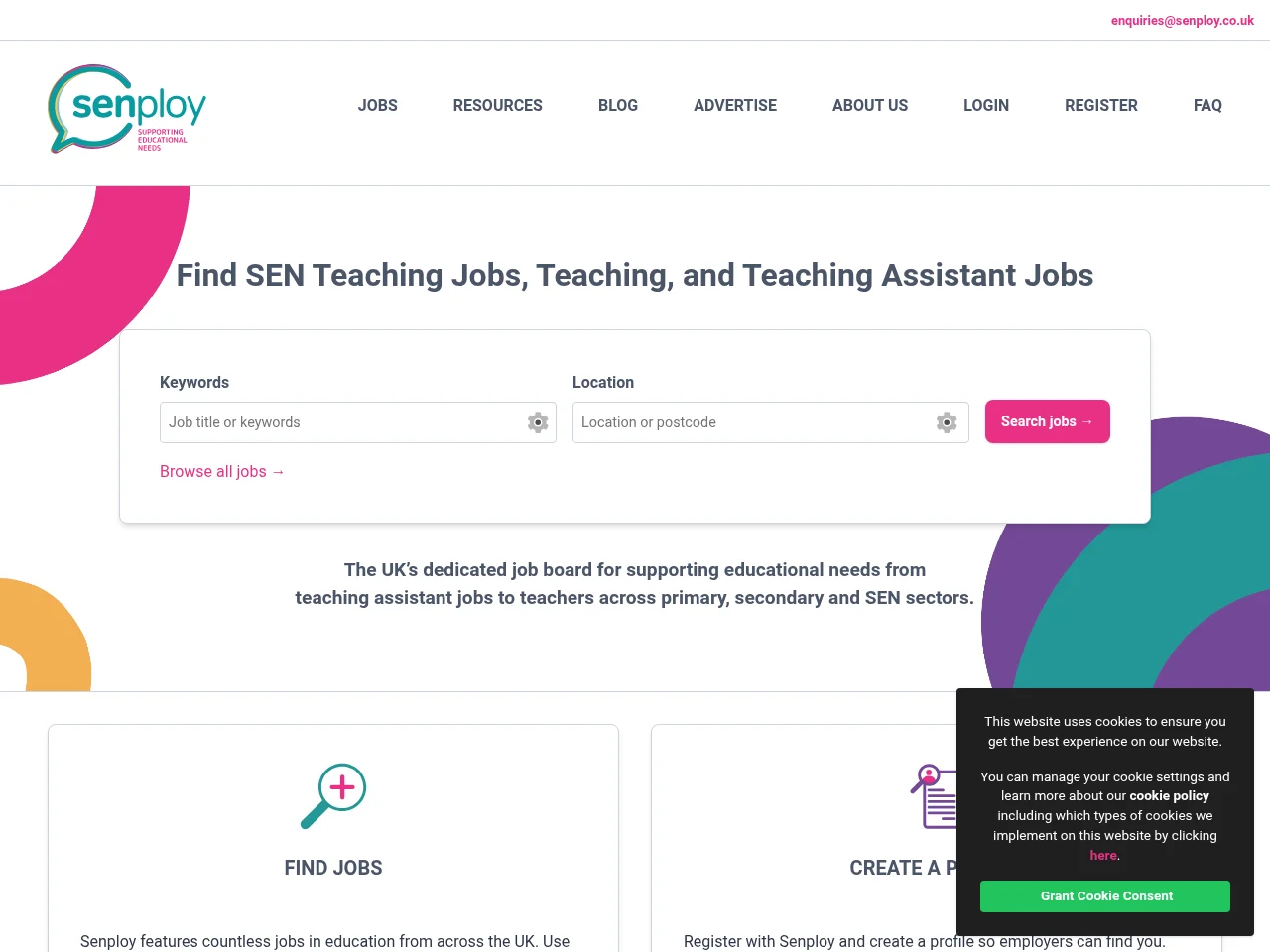 Senploy job board platform screenshot showing job search interface