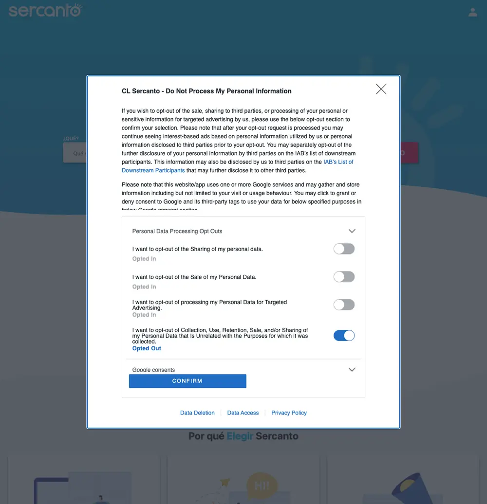 Sercanto job board platform screenshot showing job search interface