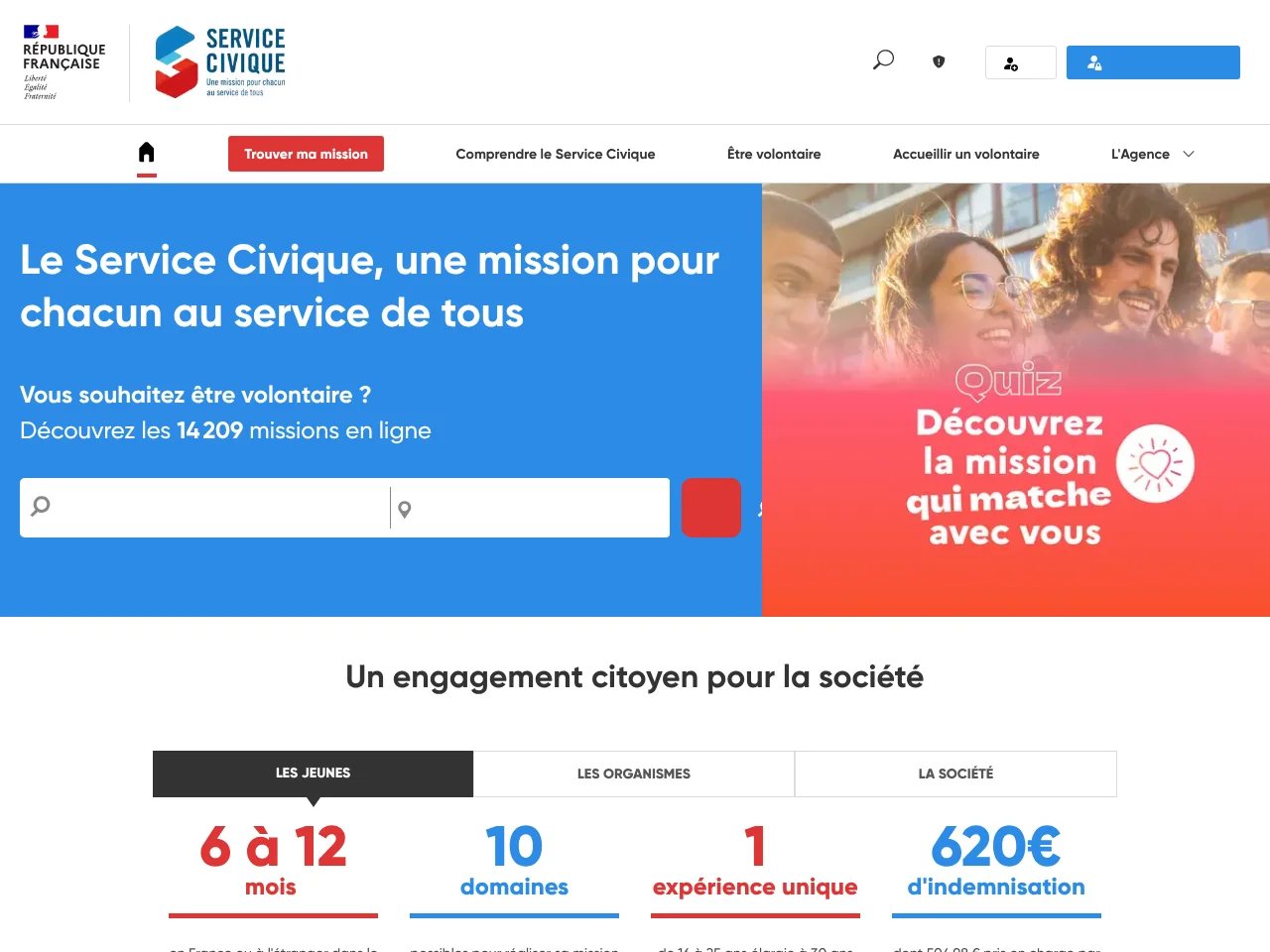 Service Civique screenshot Service Civique job board platform screenshot showing job search interface