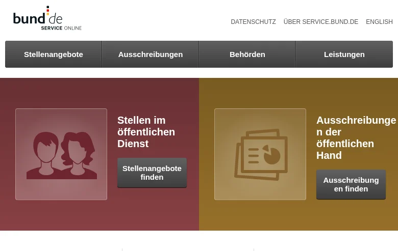 SERVICE.BUND.DE job board platform screenshot showing job search interface