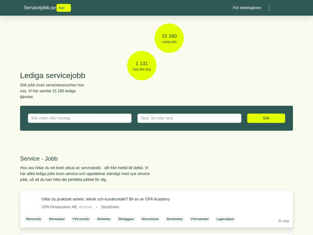 Servicejobb.se screenshot Servicejobb.se job board platform screenshot showing job search interface