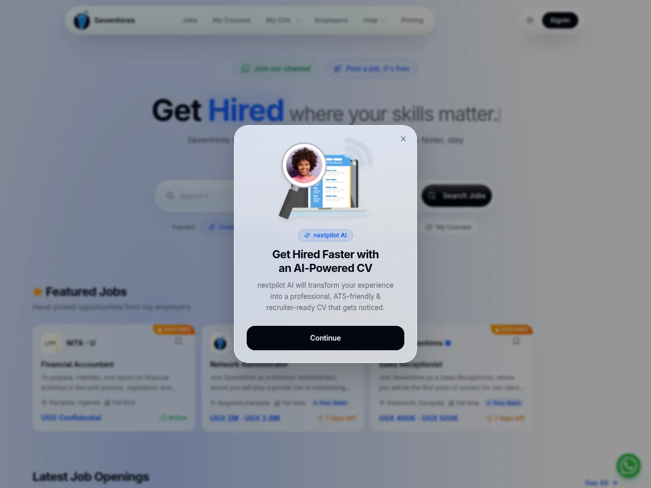 Sevenhires job board platform screenshot showing job search interface