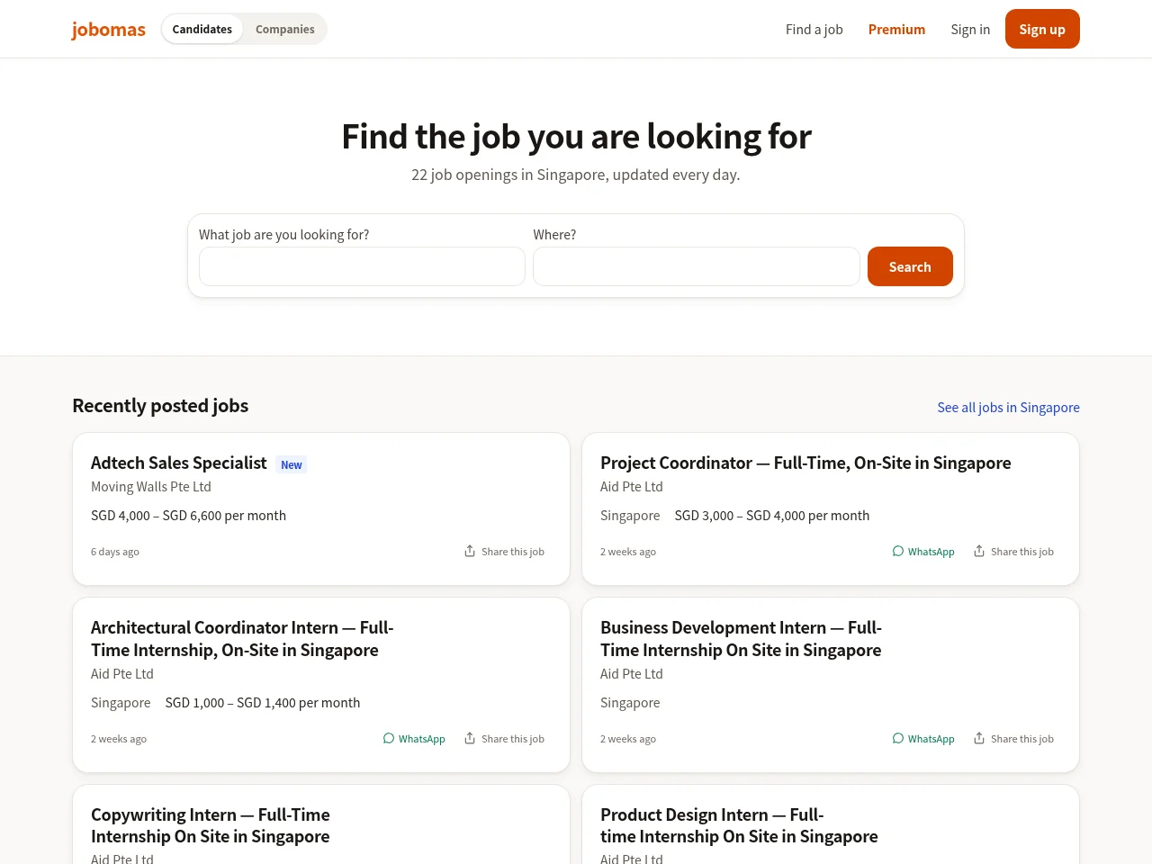 Jobomas Singapore website screenshot