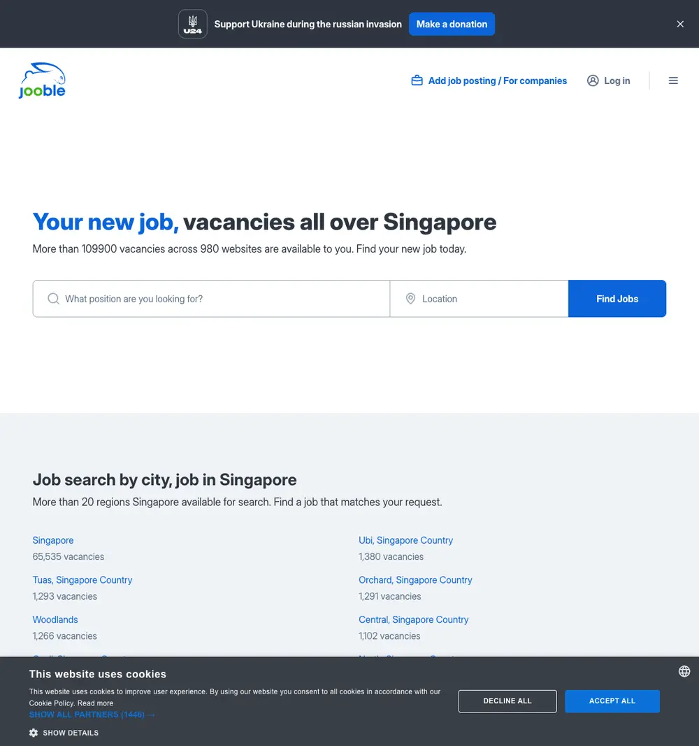 Jooble job board platform screenshot showing job search interface