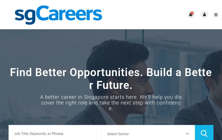 sgCareers job board platform screenshot showing job search interface
