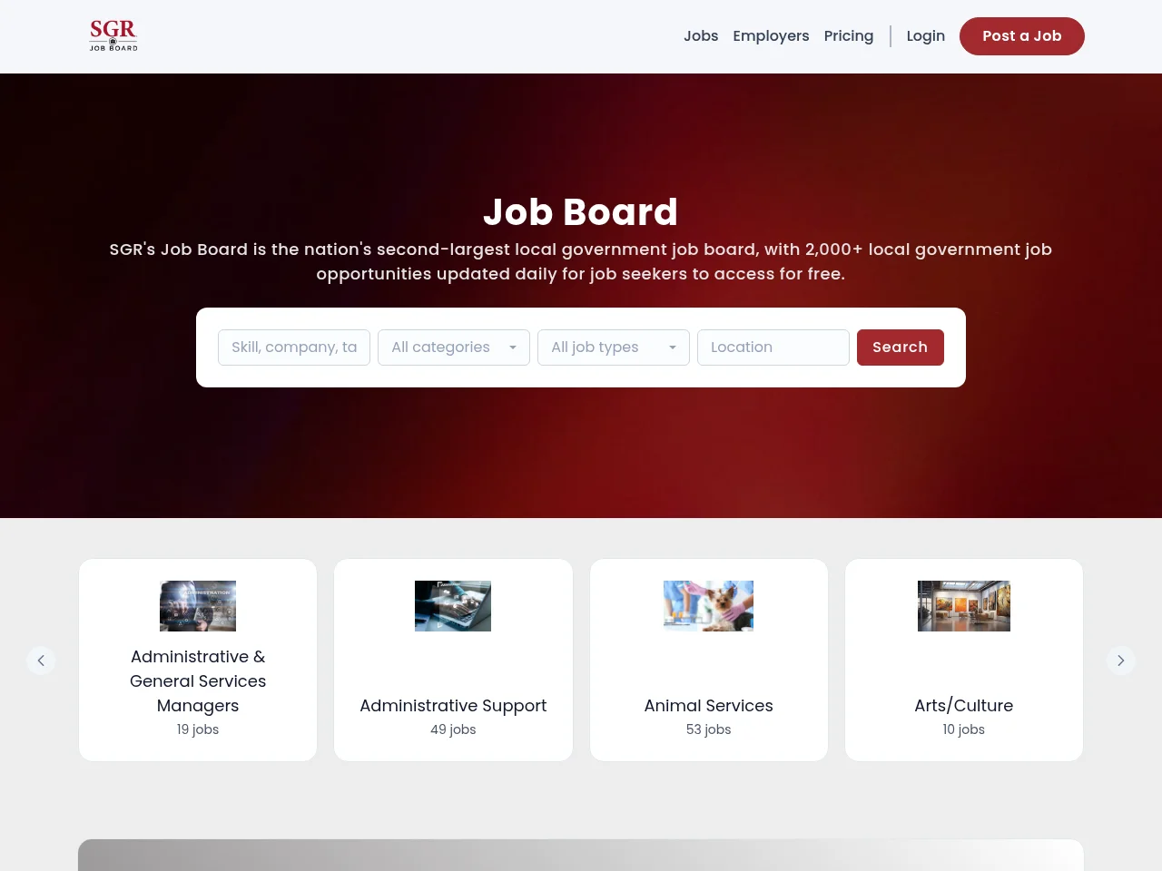 SGR Job Board job board platform screenshot showing job search interface