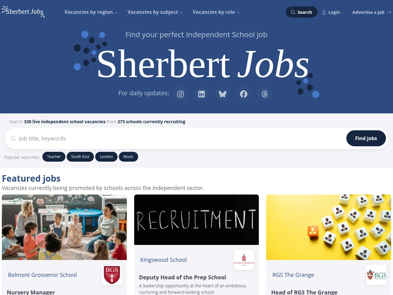 Sherbert Jobs job board platform screenshot showing job search interface