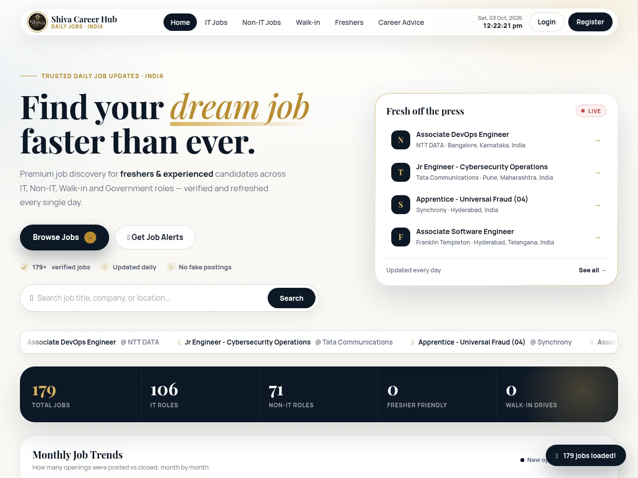 Shiva Career Hub screenshot Shiva Career Hub job board platform screenshot showing job search interface