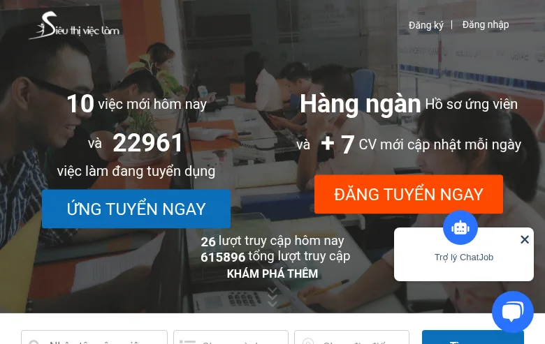 Siêu thị việc làm job board platform screenshot showing job search interface