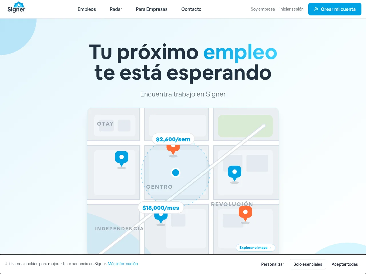 Signer job board platform screenshot showing job search interface