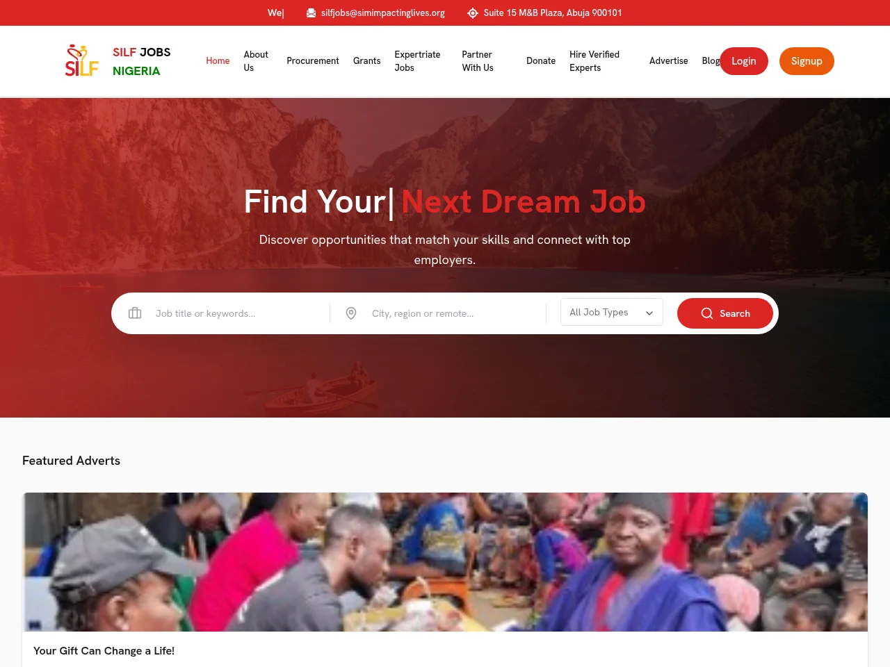 SILF Jobs Nigeria job board platform screenshot showing job search interface